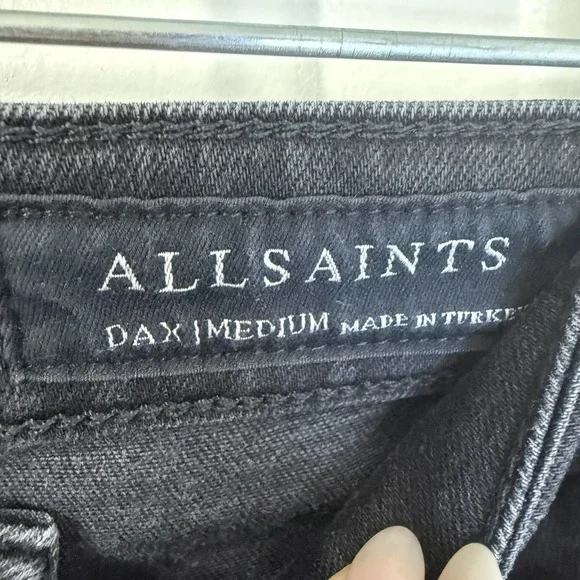 All Saints Dax Asymmetric Raw Hem Jeans Black Skinny Stretch Womens Size Med - Picture 6 of 6